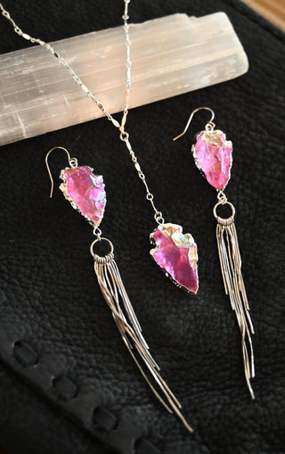 Live Out Loud Pink Aura Quartz Silver Jewelry Set