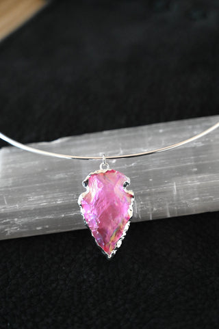 Chasing Light Pink Aura Quartz Silver Necklace