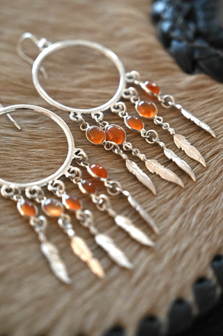 Wild Heart Carnelian Silver Feather Earrings