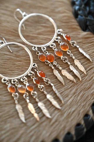 Wild Heart Carnelian Silver Feather Earrings