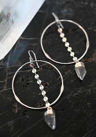 Still And Clear Quartz Silver Hoop Earrings