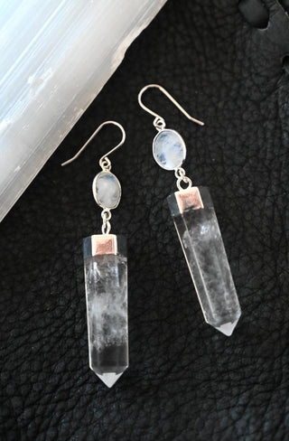 She Sees Clearly Quartz & Moonstone Silver Earrings