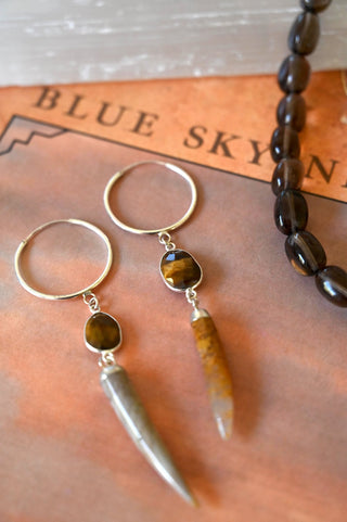 Moving In Courage Agate & Tigers Eye Silver Earrings