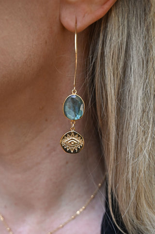 Your Energy Is Sacred Labradorite Evil Eye Gold Earrings