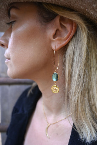 Your Energy Is Sacred Labradorite Evil Eye Gold Earrings