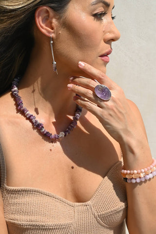 Trust Within Amethyst Silver Threader Earrings