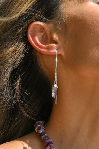 Trust Within Amethyst Silver Threader Earrings