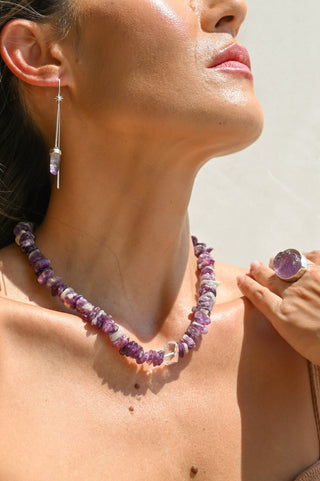 Trust Within Amethyst Silver Threader Earrings