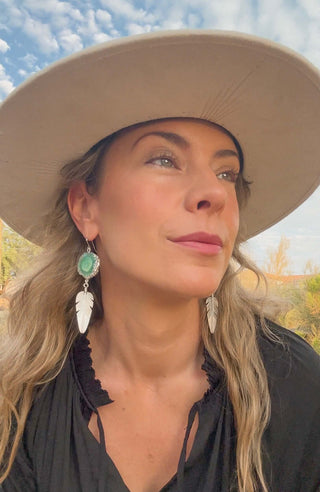 Evergreen Feather Solar Quartz Earrings