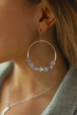 Awakening Amethyst Silver Hoop Earrings