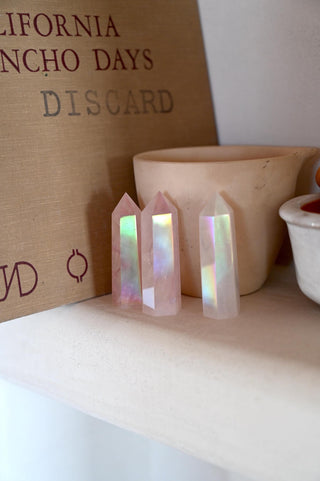 Good Vibes Angel Aura Rose Quartz Crystal Tower