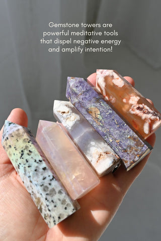 New Beginnings Black Flower Agate Tower