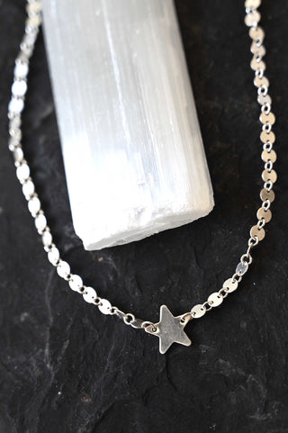 silver star silver disc chain necklace