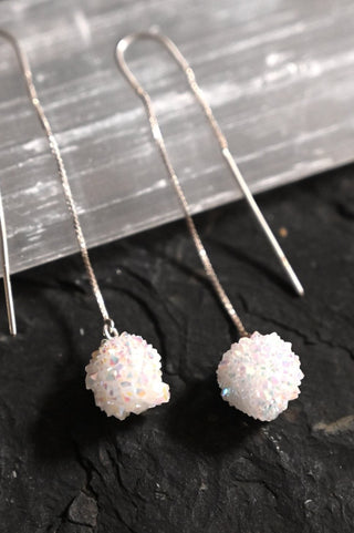Little Orbs of Light Angel Aura Quartz Silver Threader Earrings