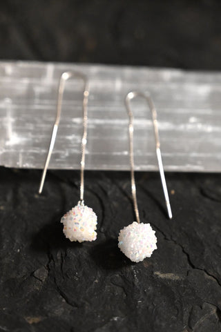 Little Orbs of Light Angel Aura Quartz Silver Threader Earrings