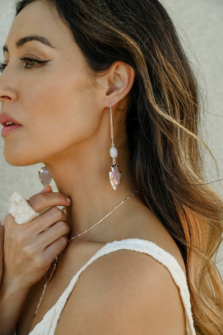 Free In Myself Aura Rose Quartz Silver Earrings