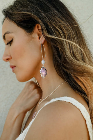 Free In Myself Aura Rose Quartz Silver Earrings