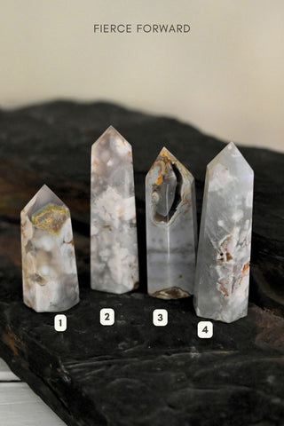 New Beginnings Black Flower Agate Tower