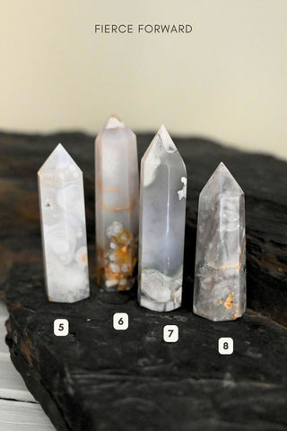 New Beginnings Black Flower Agate Tower