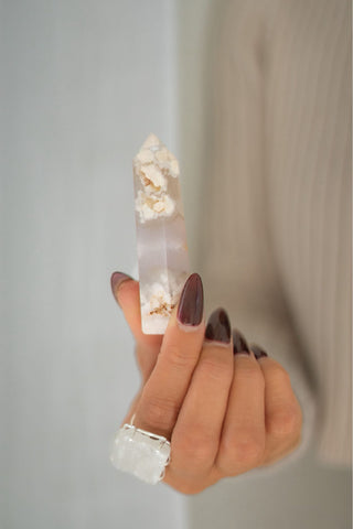 New Beginnings Black Flower Agate Tower