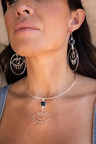 Eye Am Grounded Onyx Silver Necklace