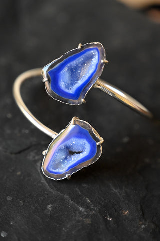 blue agate gemstone silver cuff bracelet