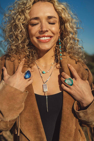 blue agate gemstone silver ring