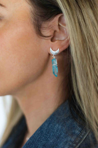 Moon & Ocean Blue Quartz Crystal Earrings