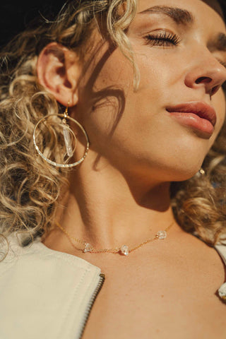 clear quartz gold hoop earrings