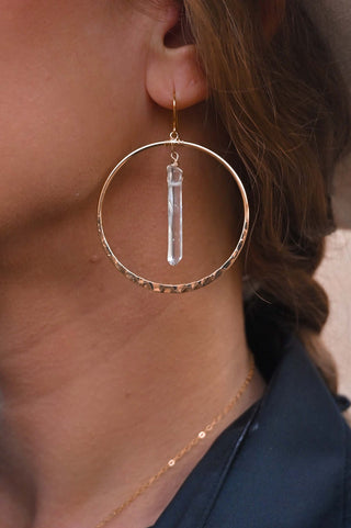 clear quartz gold hoop earrings