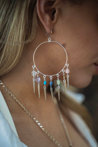 7 Chakra Thriving Silver Hoop Earrings