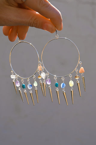 7 Chakra Thriving Silver Hoop Earrings