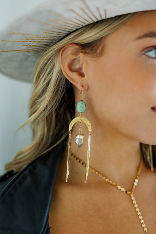 Love Reigns Chrysoprase & Quartz Gold Arch Earrings