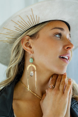 Love Reigns Chrysoprase & Quartz Gold Arch Earrings
