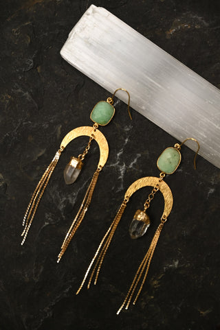 Love Reigns Chrysoprase & Quartz Gold Arch Earrings