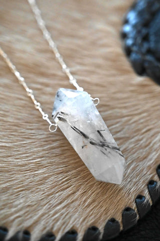 Be Where Your Feet Are Rutilated Quartz Silver Necklace