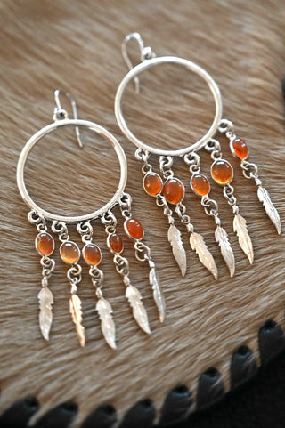 Wild Heart Carnelian Silver Feather Earrings
