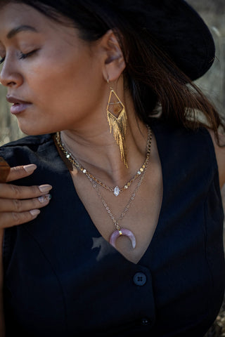 Joyful Girl Gold Fringe Citrine Earrings