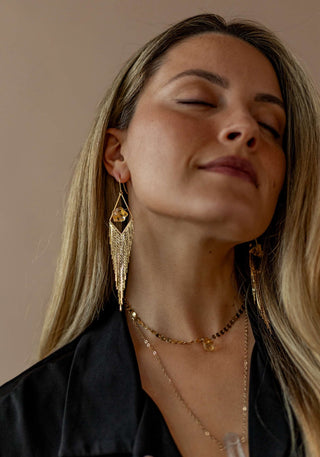 Joyful Girl Gold Fringe Citrine Earrings