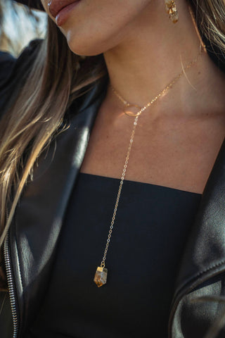 Lighting The Way Citrine Gold Lariat Necklace