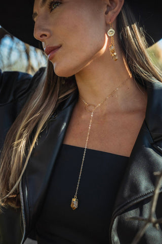 Lighting The Way Citrine Gold Lariat Necklace