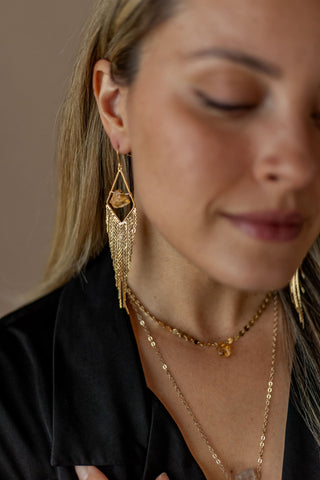 Joyful Girl Gold Fringe Citrine Earrings