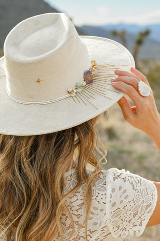 Goddess Energy Crystal Fedora in Off-White