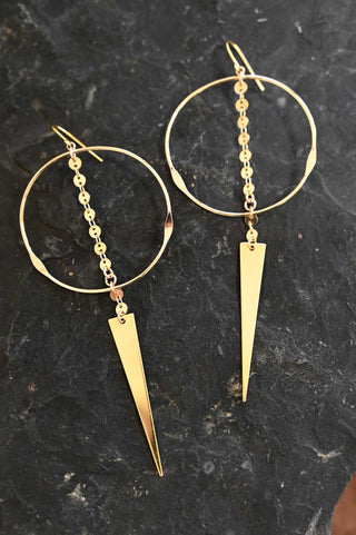 gold disc chain spike hoop earrings