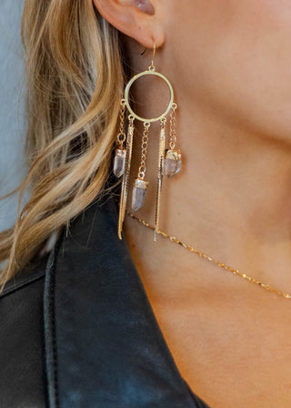 Clearing The Way Quartz Gold Chandelier Fringe Earrings