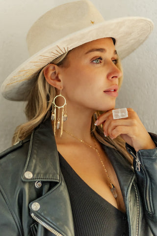 Clearing The Way Quartz Gold Chandelier Fringe Earrings