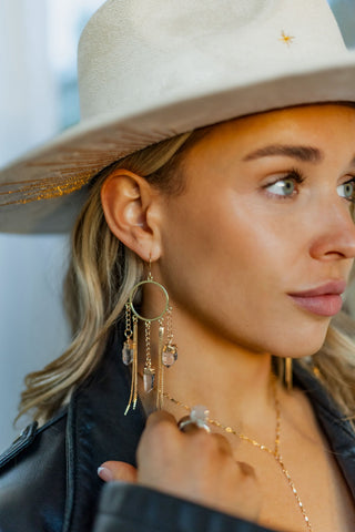 Clearing The Way Quartz Gold Chandelier Fringe Earrings
