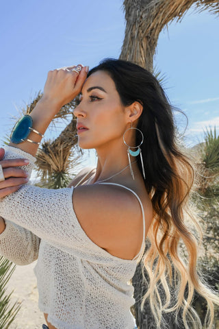 Freedom Dusters Agate Fringe Silver Hoop Earrings