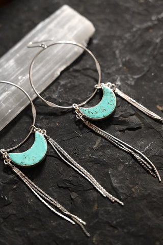 Freedom Dusters Agate Fringe Silver Hoop Earrings