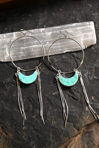 Freedom Dusters Agate Fringe Silver Hoop Earrings